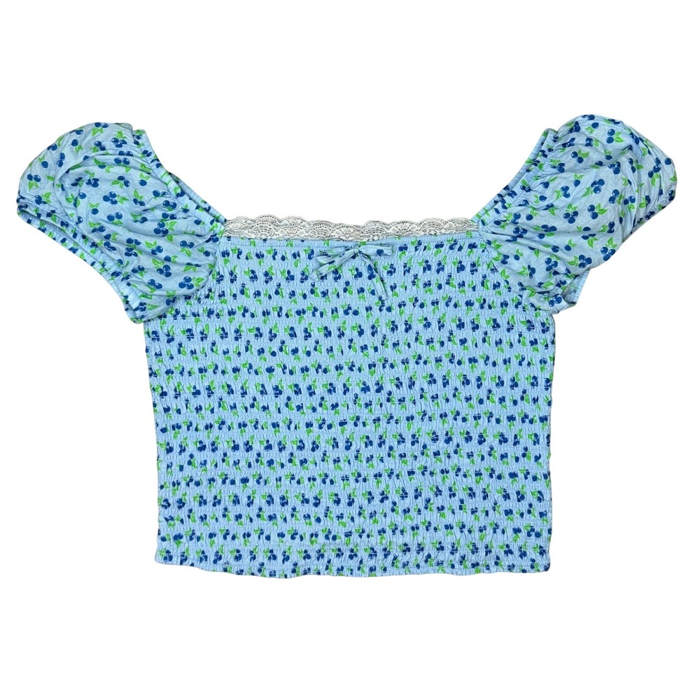Hot Topic Thorn & Fable Blueberry Ditsy Print Puff Sleeve Top XL